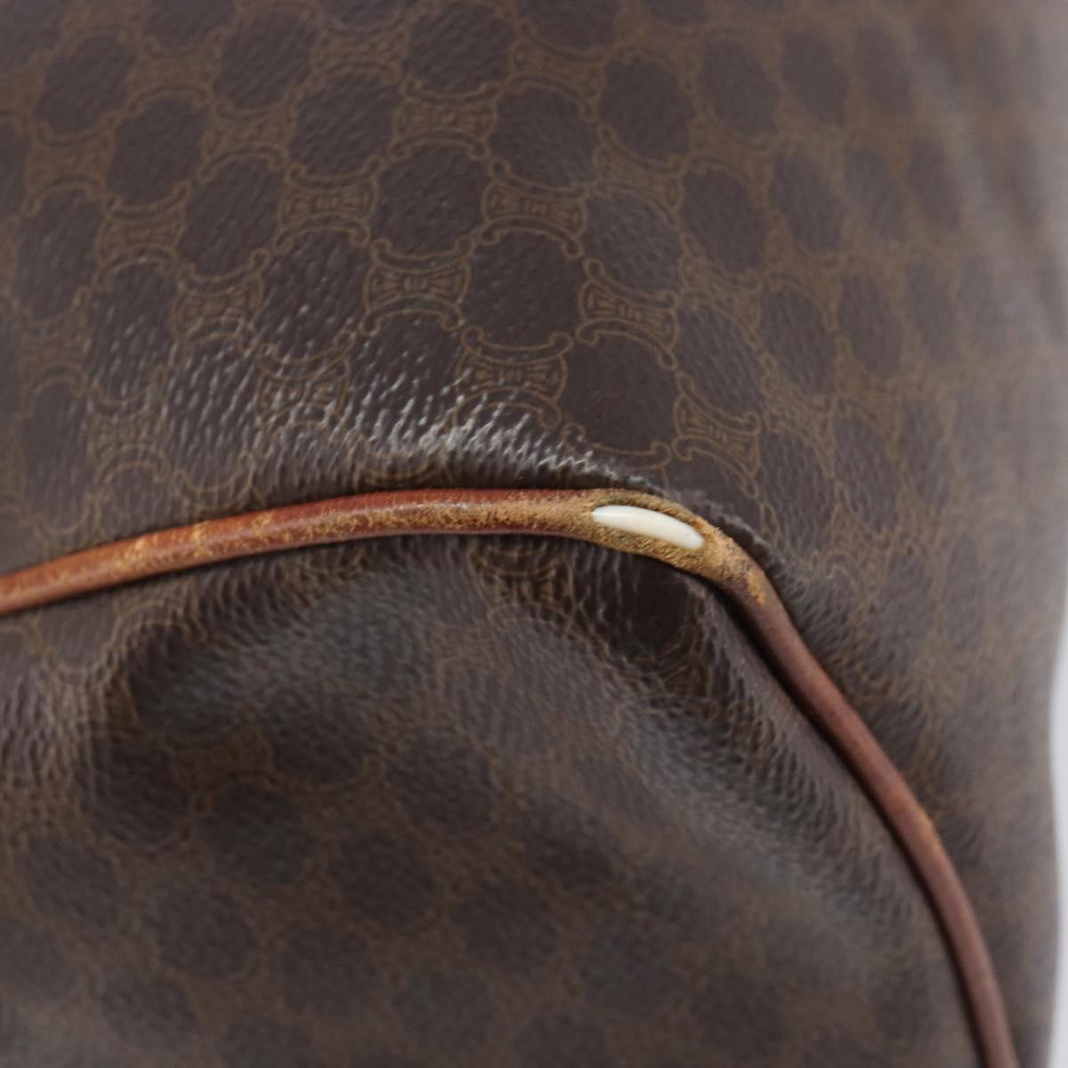 CELINE Macadam Canvas Mini Boston Bag PVC Leather Brown Gold Auth ki6818