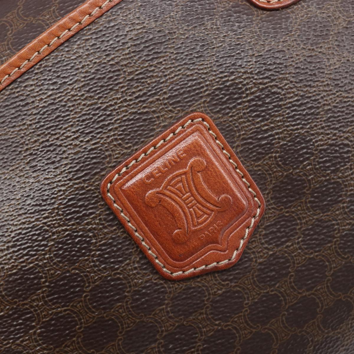 CELINE Macadam Canvas Mini Boston Bag PVC Leather Brown Gold Auth ki6818
