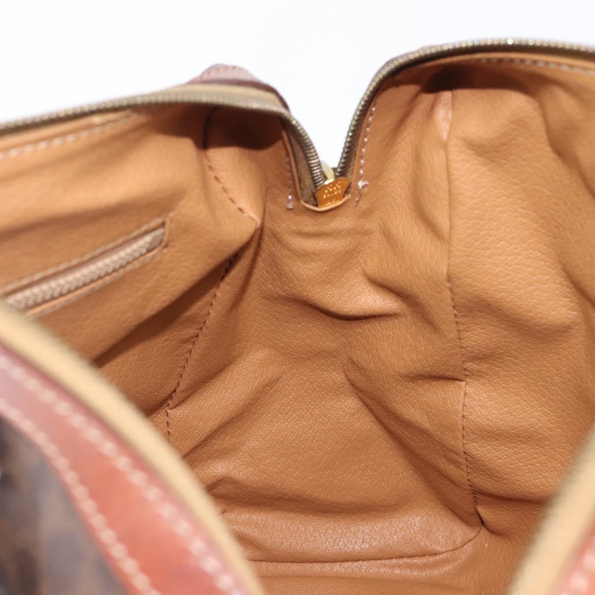 CELINE Macadam Canvas Mini Boston Bag PVC Leather Brown Gold Auth ki6818