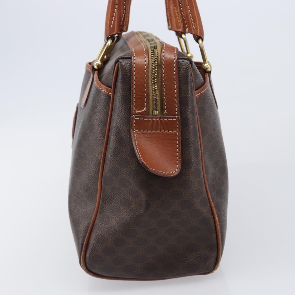 CELINE Macadam Canvas Mini Boston Bag PVC Leather Brown Gold Auth ki6818