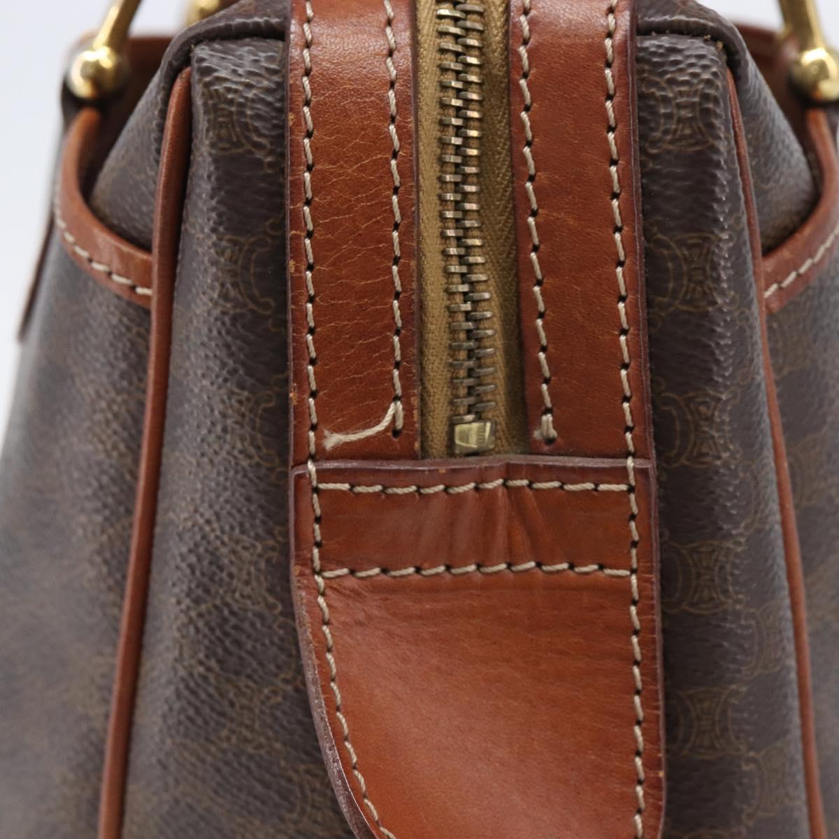 CELINE Macadam Canvas Mini Boston Bag PVC Leather Brown Gold Auth ki6818