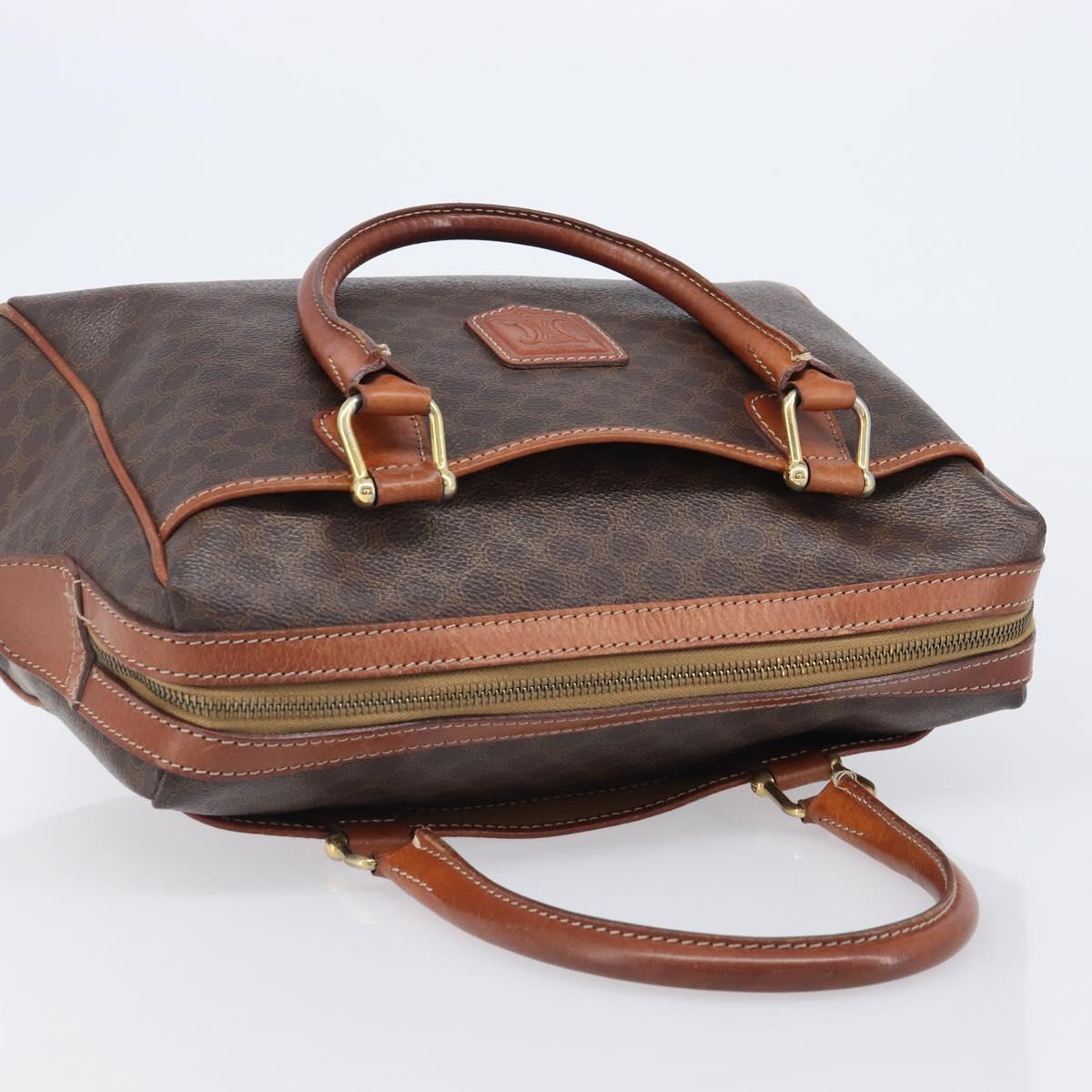 CELINE Macadam Canvas Mini Boston Bag PVC Leather Brown Gold Auth ki6818