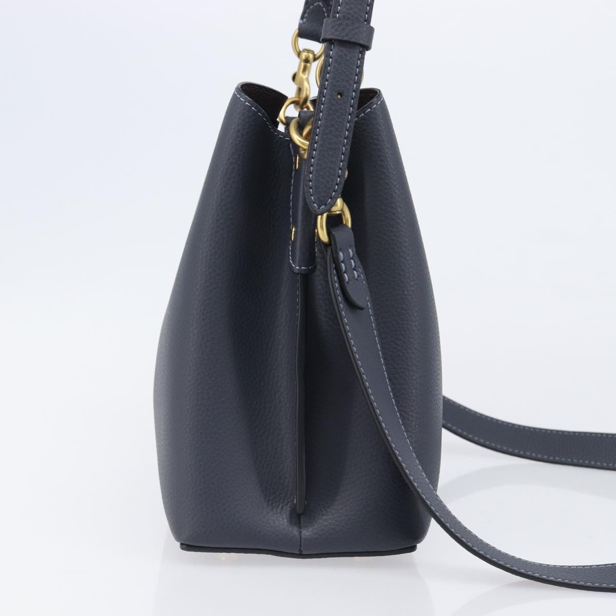 Coach Shoulder Bag Leather 2way Navy Gold Auth ki6820A