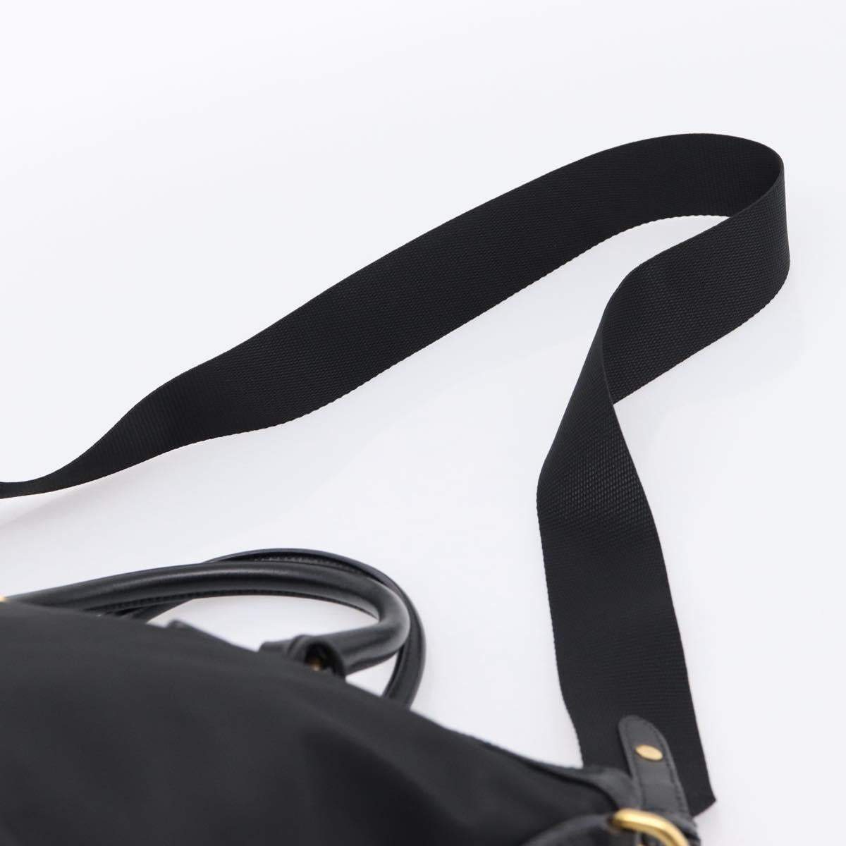 PRADA Hand Bag Nylon Leather 2way Black Gold Auth ki6822V