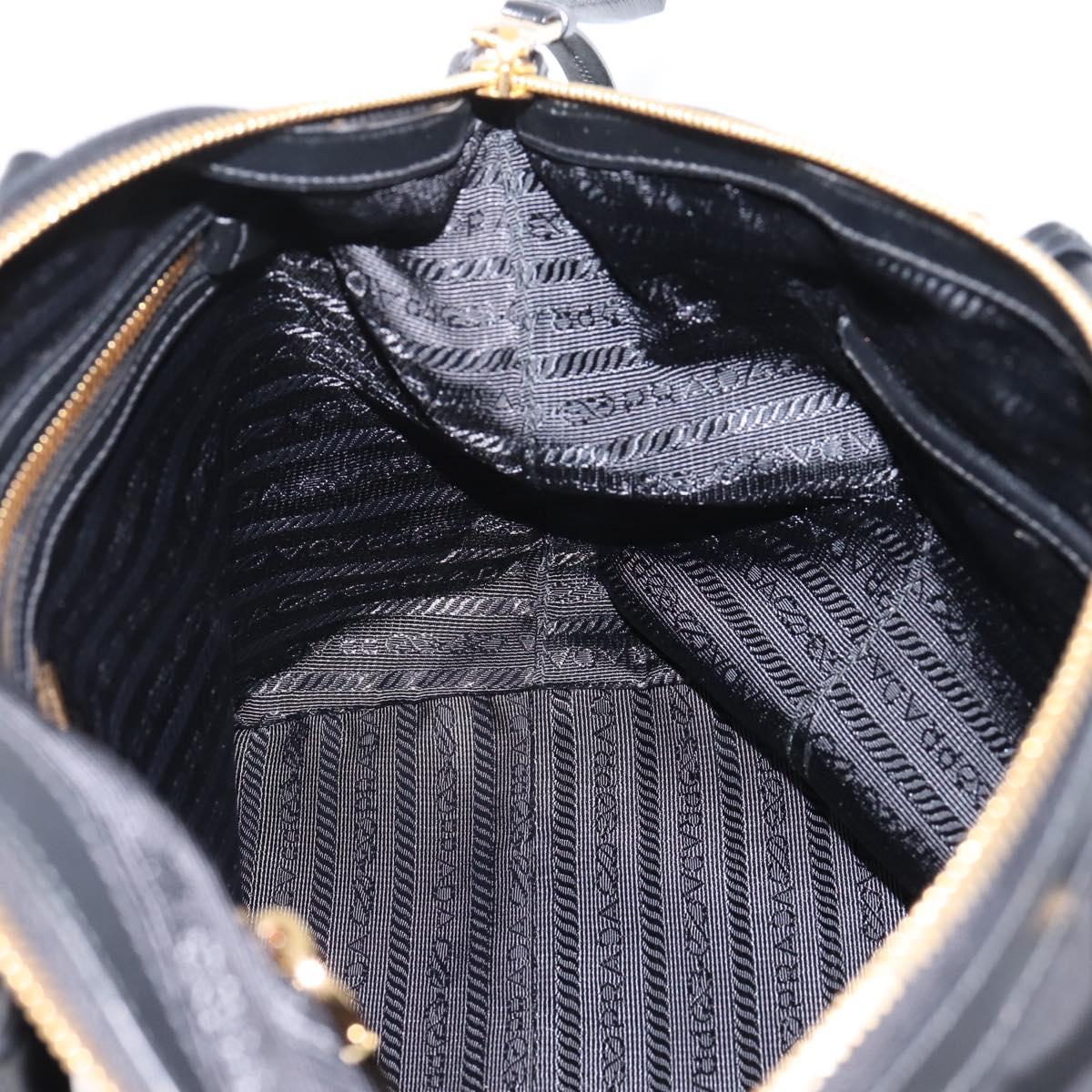PRADA Hand Bag Nylon Leather 2way Black Gold Auth ki6822V
