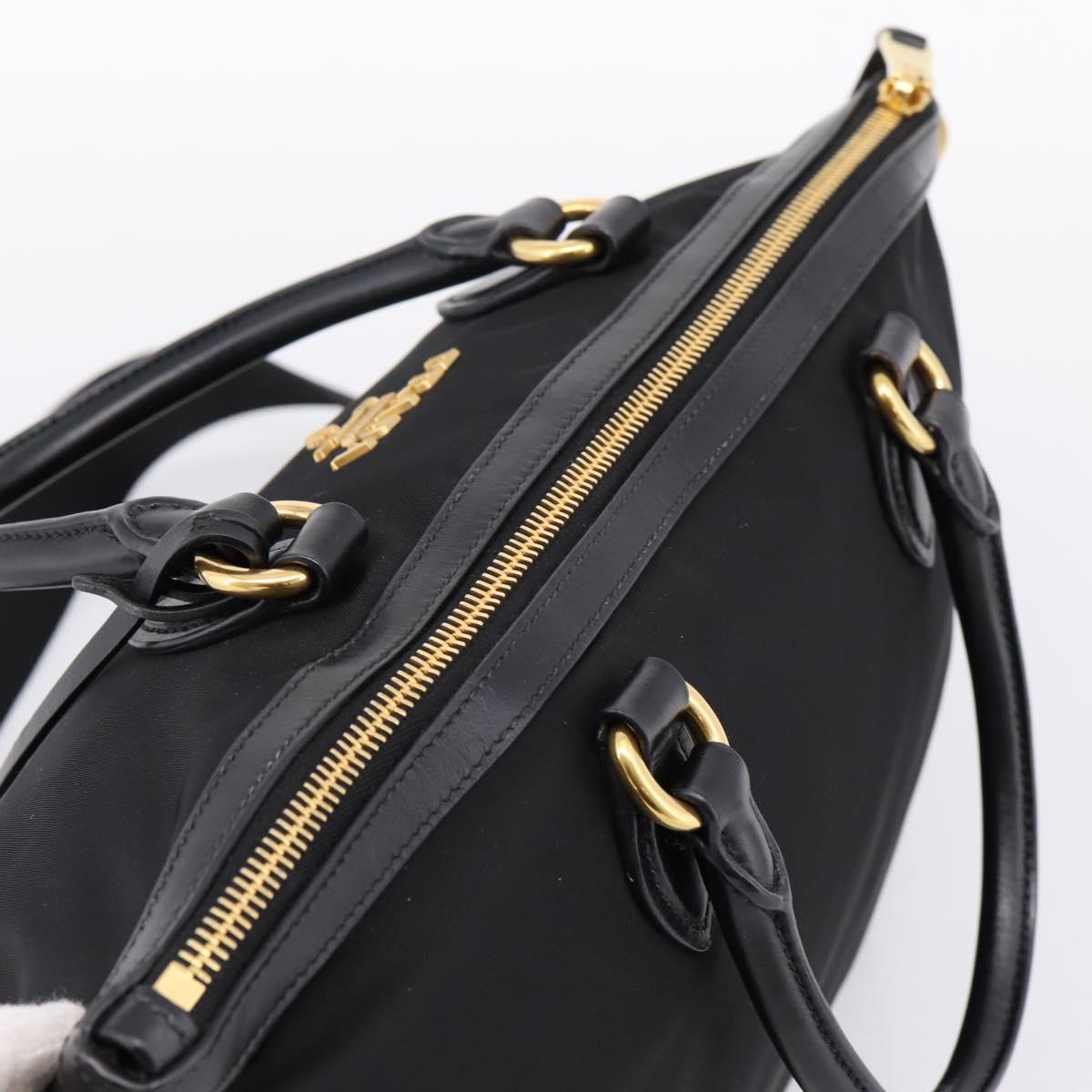PRADA Hand Bag Nylon Leather 2way Black Gold Auth ki6822V