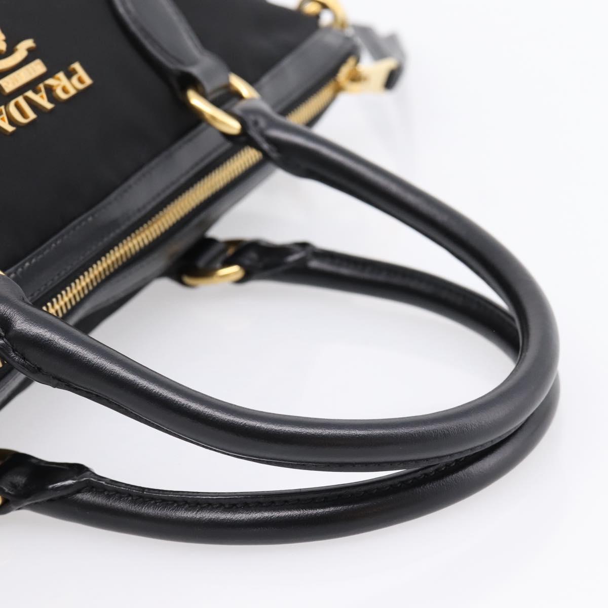 PRADA Hand Bag Nylon Leather 2way Black Gold Auth ki6822V