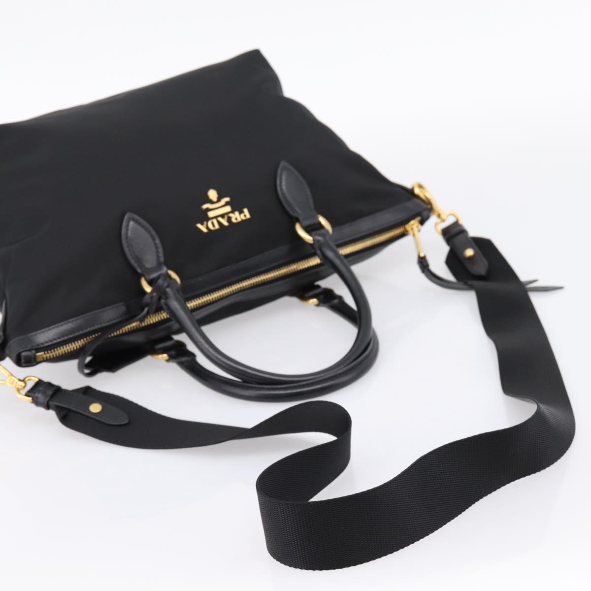PRADA Hand Bag Nylon Leather 2way Black Gold Auth ki6822V
