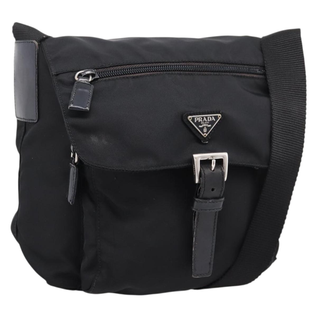 PRADA Shoulder Bag Nylon Black Silver Auth ki6826