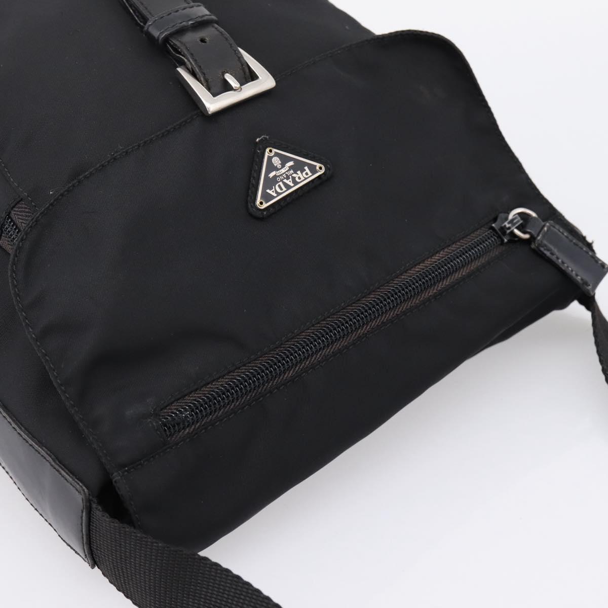 PRADA Shoulder Bag Nylon Black Silver Auth ki6826