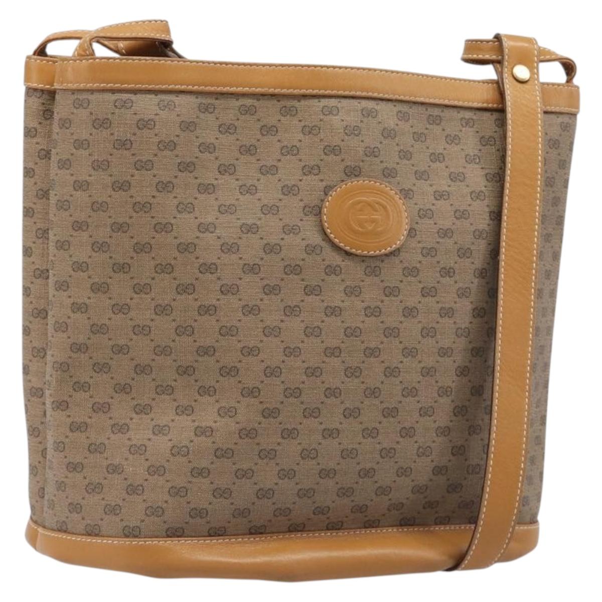 GUCCI Micro GG Supreme Shoulder Bag PVC Beige Gold Auth ki6827