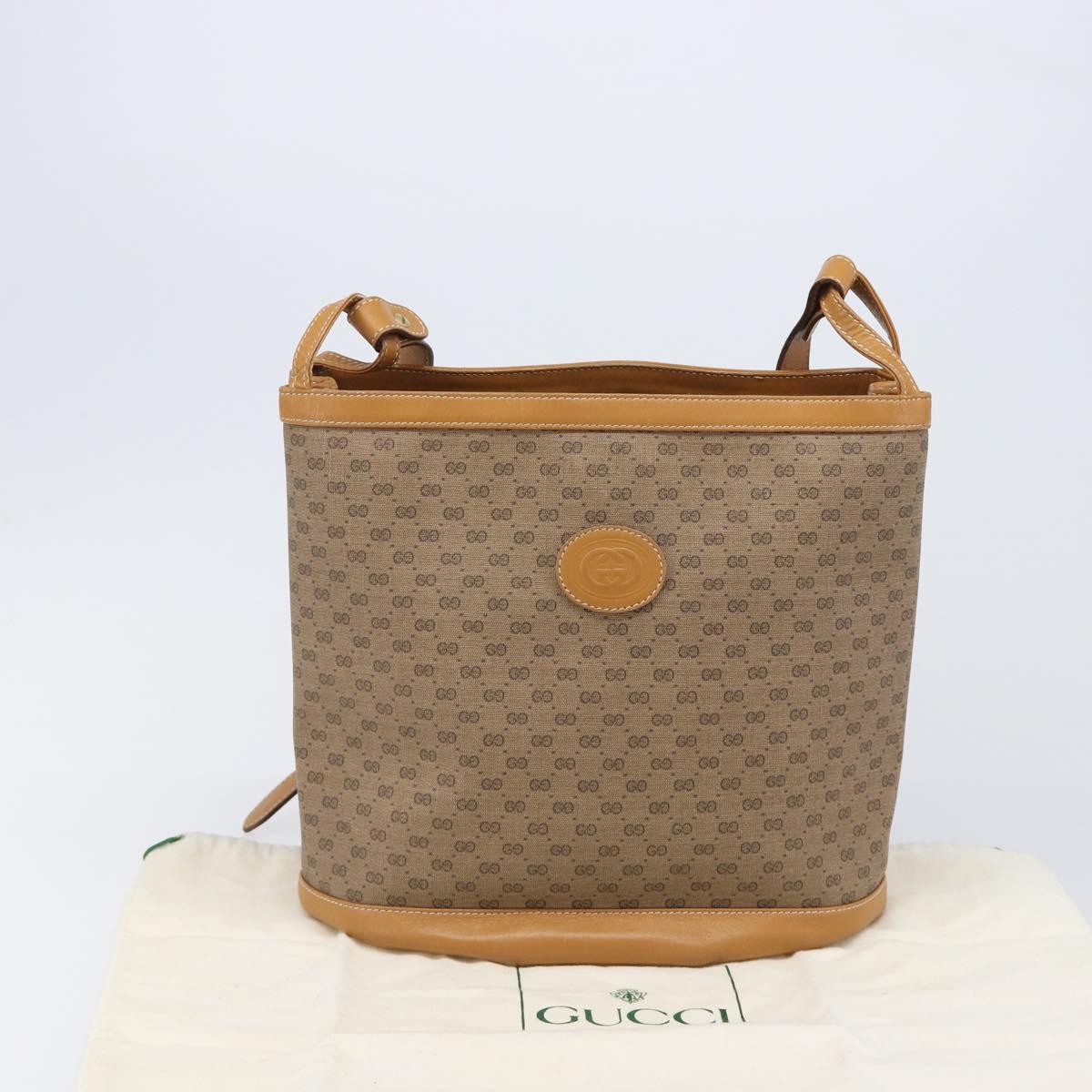 GUCCI Micro GG Supreme Shoulder Bag PVC Beige Gold Auth ki6827