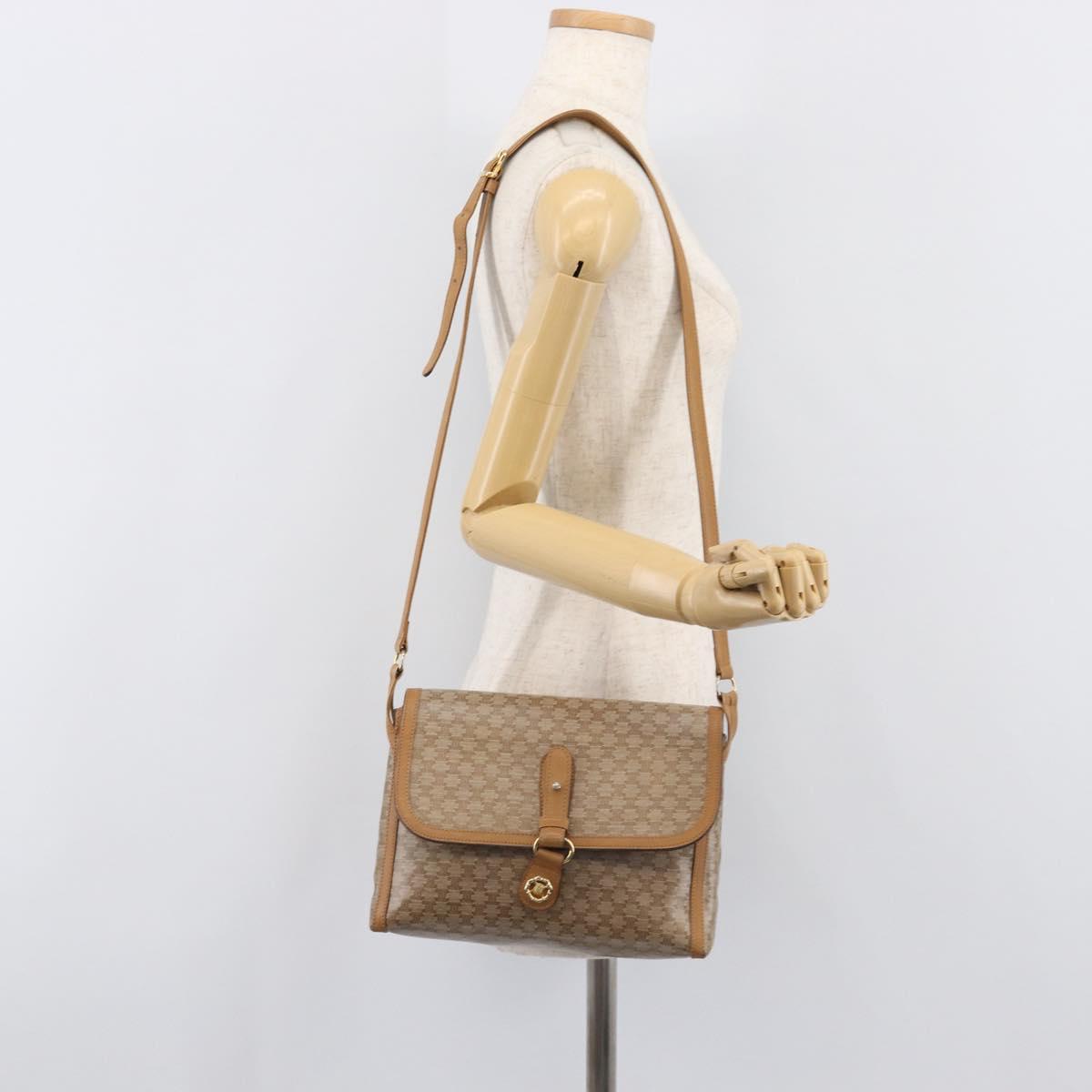 CELINE Macadam Canvas Shoulder Bag PVC Beige Gold Auth ki6828