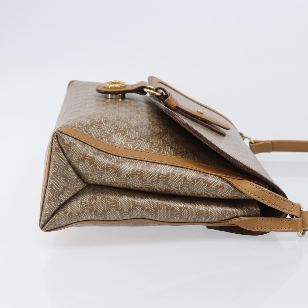 CELINE Macadam Canvas Shoulder Bag PVC Beige Gold Auth ki6828