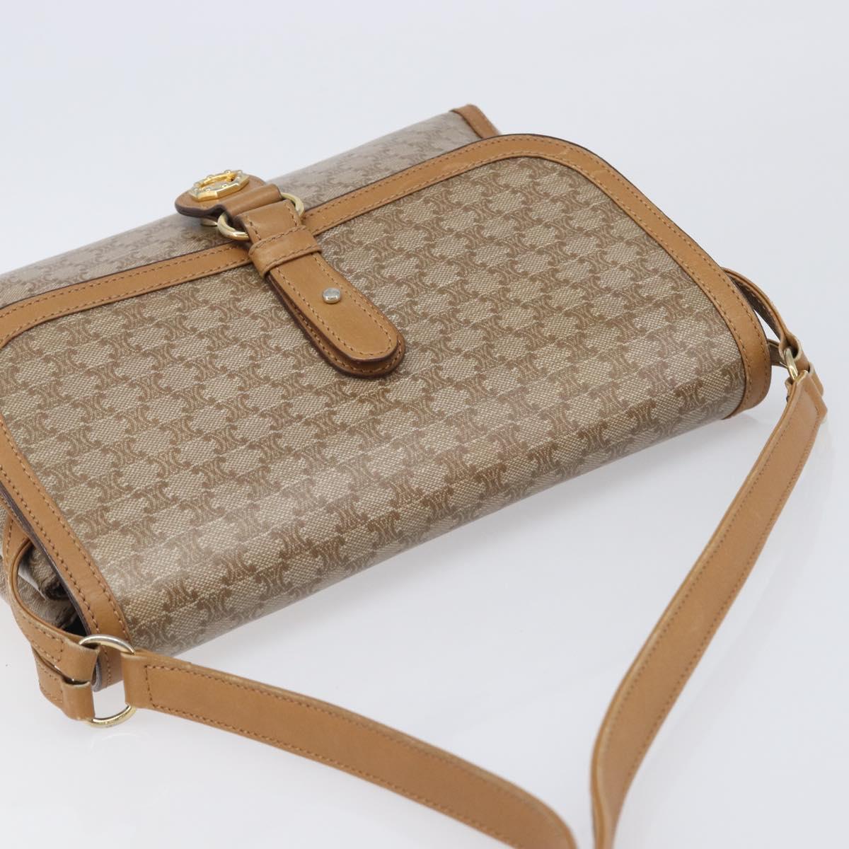 CELINE Macadam Canvas Shoulder Bag PVC Beige Gold Auth ki6828
