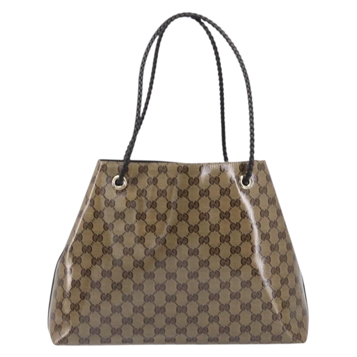 GUCCI GG crystal Shoulder Bag Coated Canvas Beige Gold 419689 Auth ki6829V