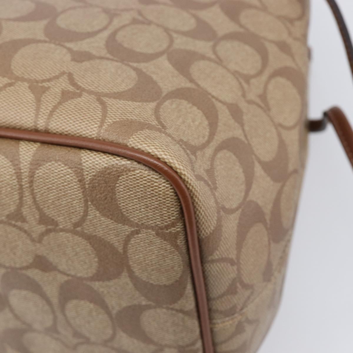 Coach Signature Tote Bag PVC Beige Gold Auth ki6830A
