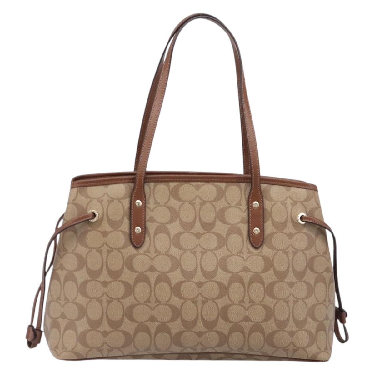 Coach Signature Tote Bag PVC Beige Gold Auth ki6830A