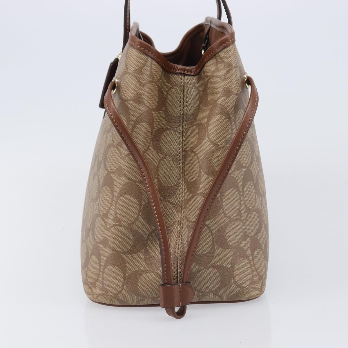 Coach Signature Tote Bag PVC Beige Gold Auth ki6830A