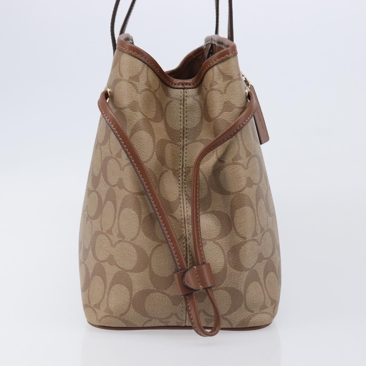 Coach Signature Tote Bag PVC Beige Gold Auth ki6830A