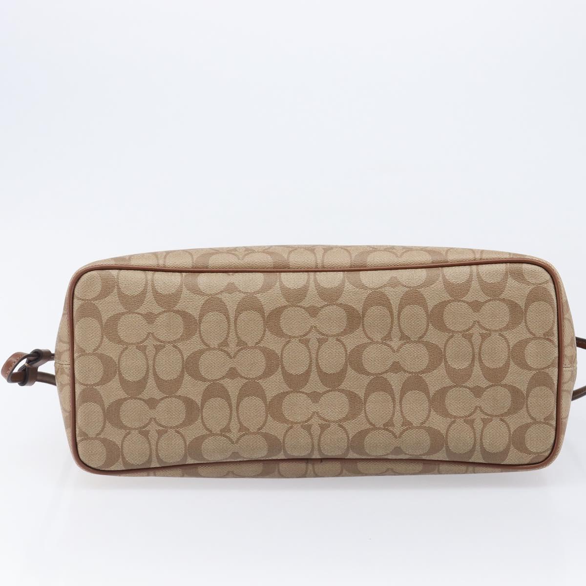 Coach Signature Tote Bag PVC Beige Gold Auth ki6830A