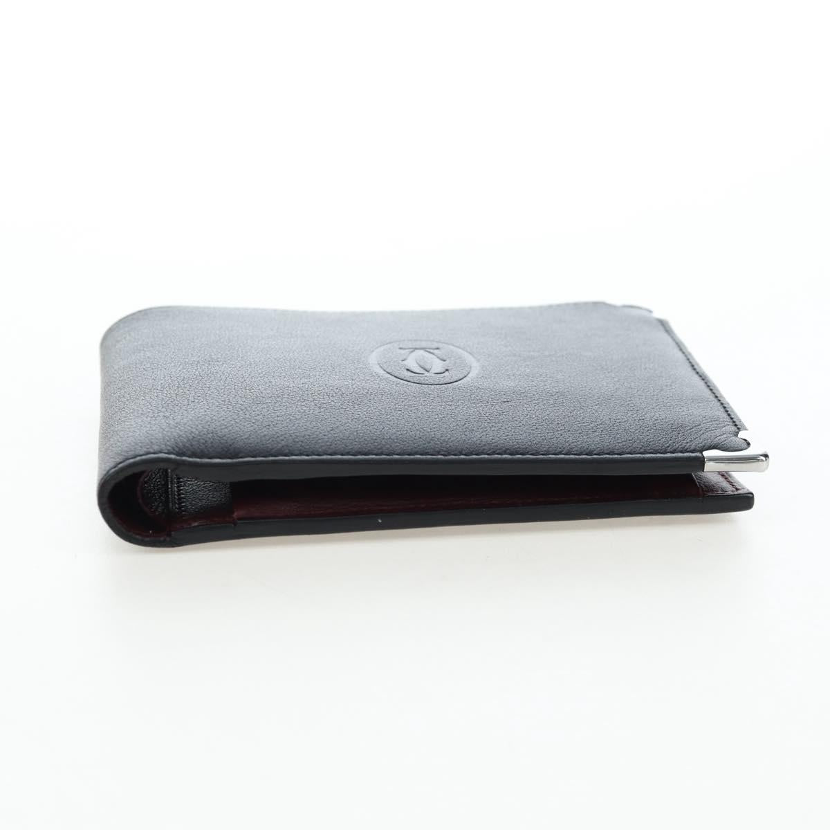 CARTIER Bifold Wallet Leather Black Silver Auth ki6832V