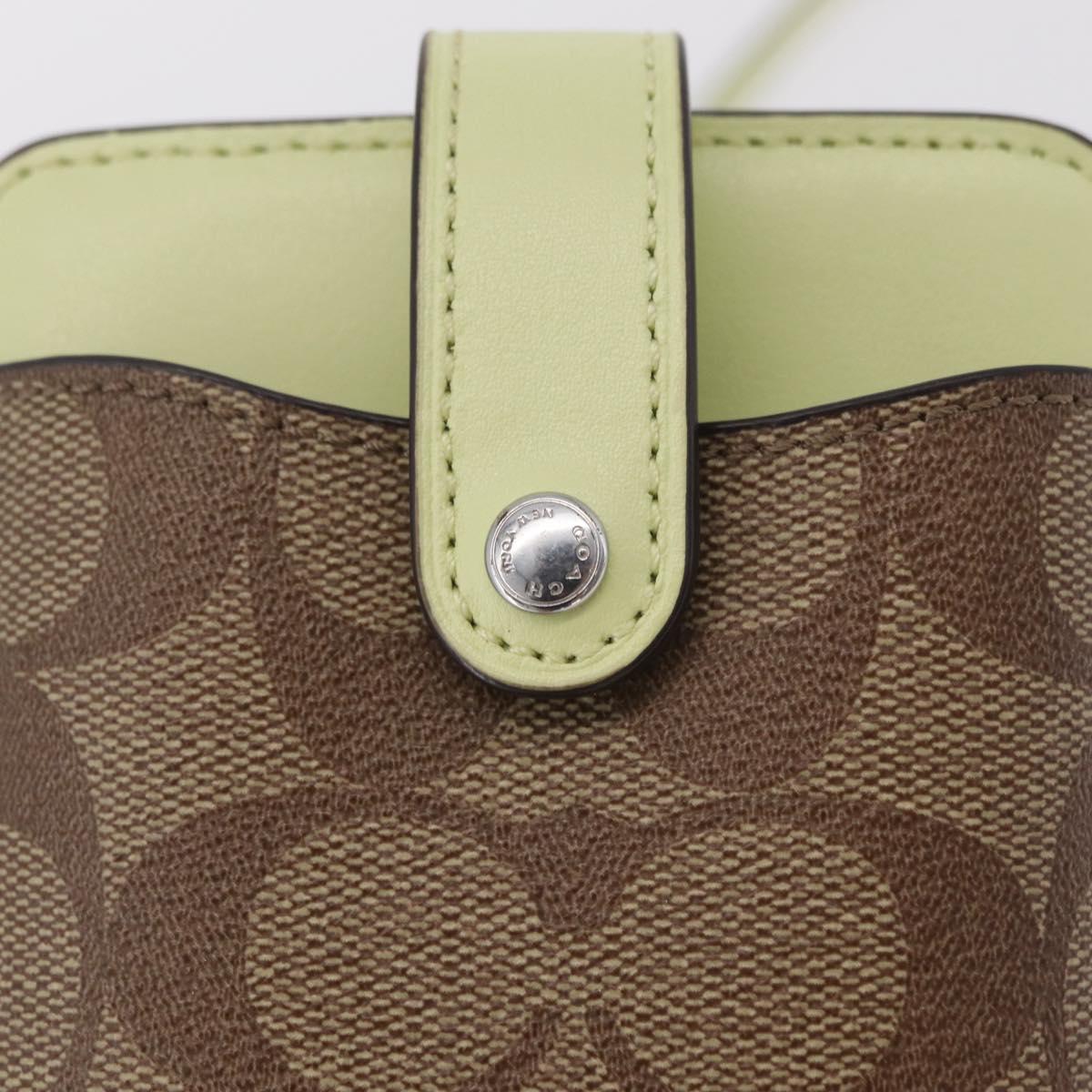 Coach Signature Shoulder Pouch Smartphone Case PVC Beige Silver Auth ki6833A
