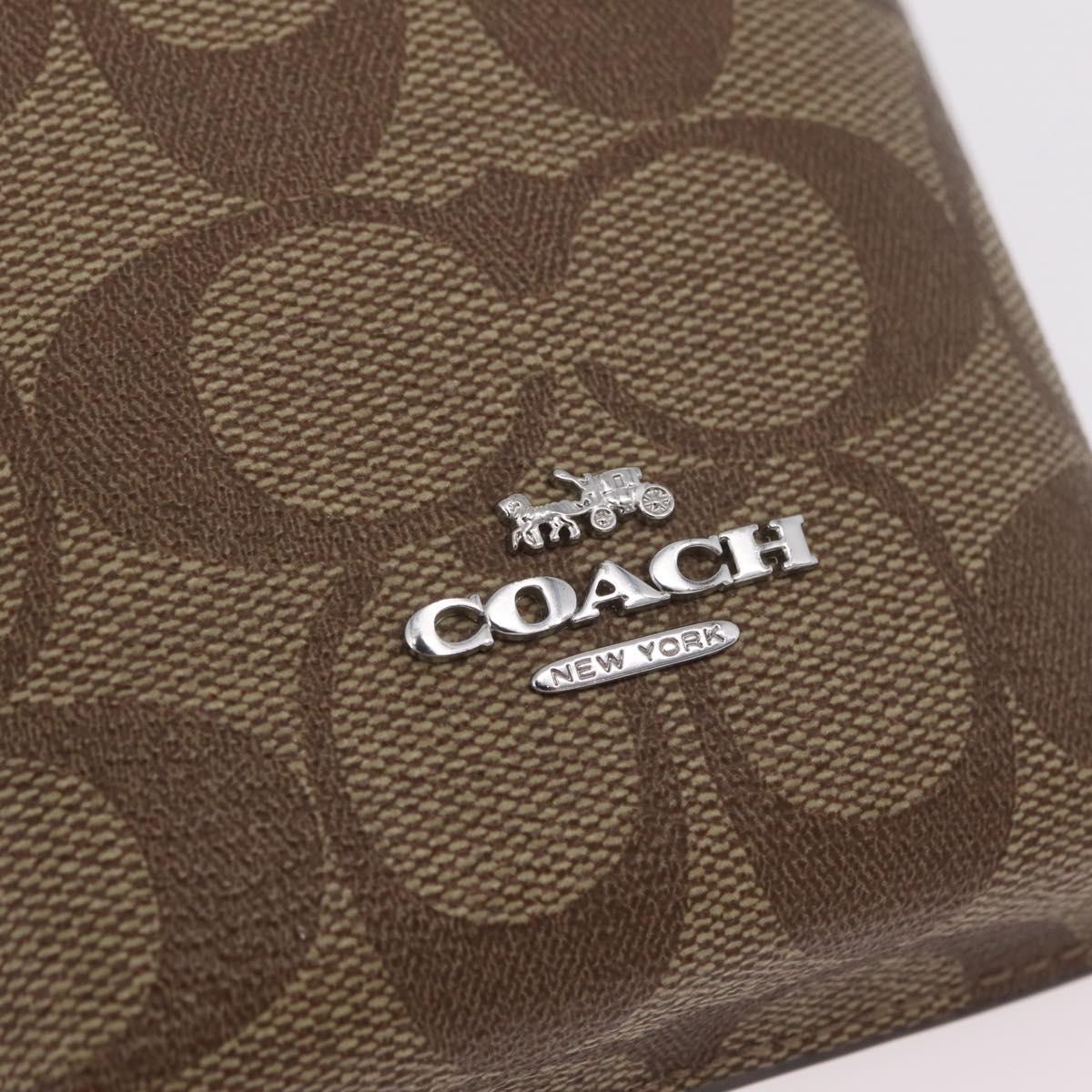 Coach Signature Shoulder Pouch Smartphone Case PVC Beige Silver Auth ki6833A