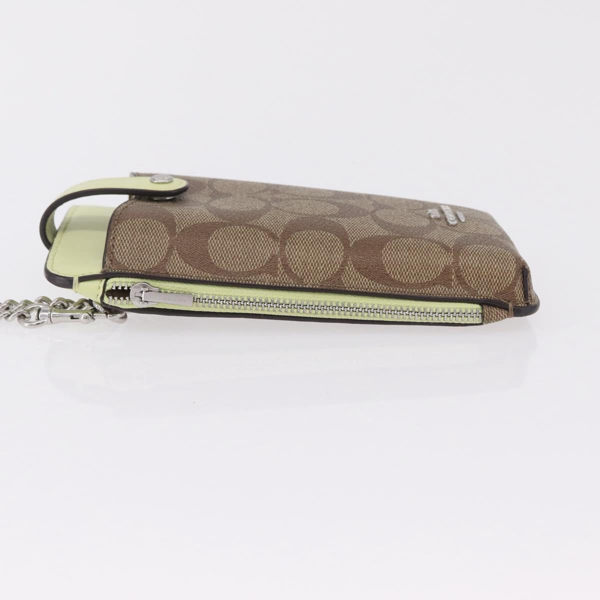 Coach Signature Shoulder Pouch Smartphone Case PVC Beige Silver Auth ki6833A