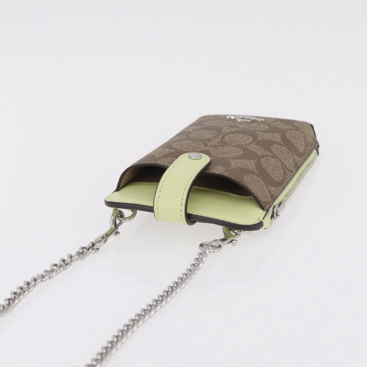 Coach Signature Shoulder Pouch Smartphone Case PVC Beige Silver Auth ki6833A