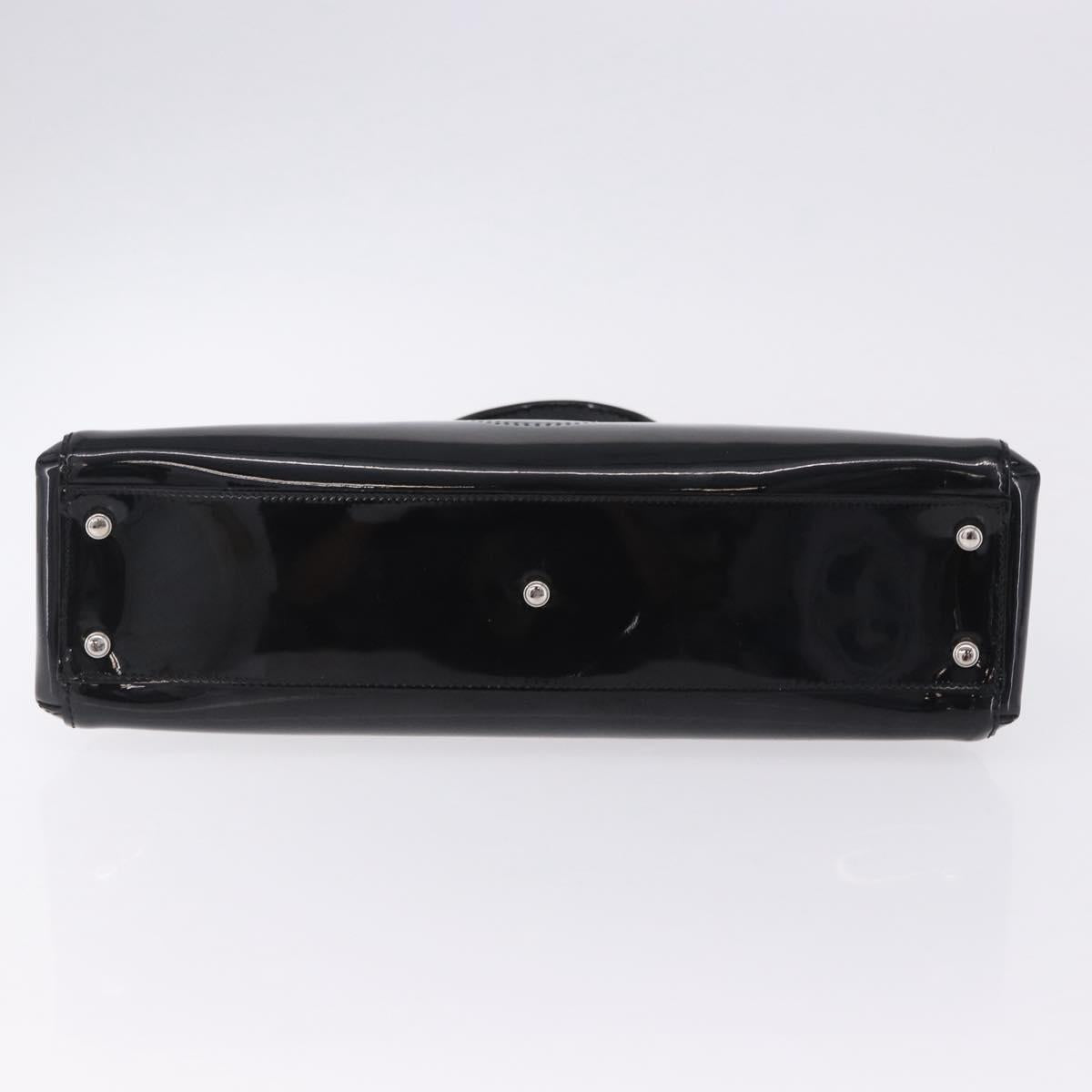 CARTIER Hand Bag Patent Leather Black Silver Auth ki6838A
