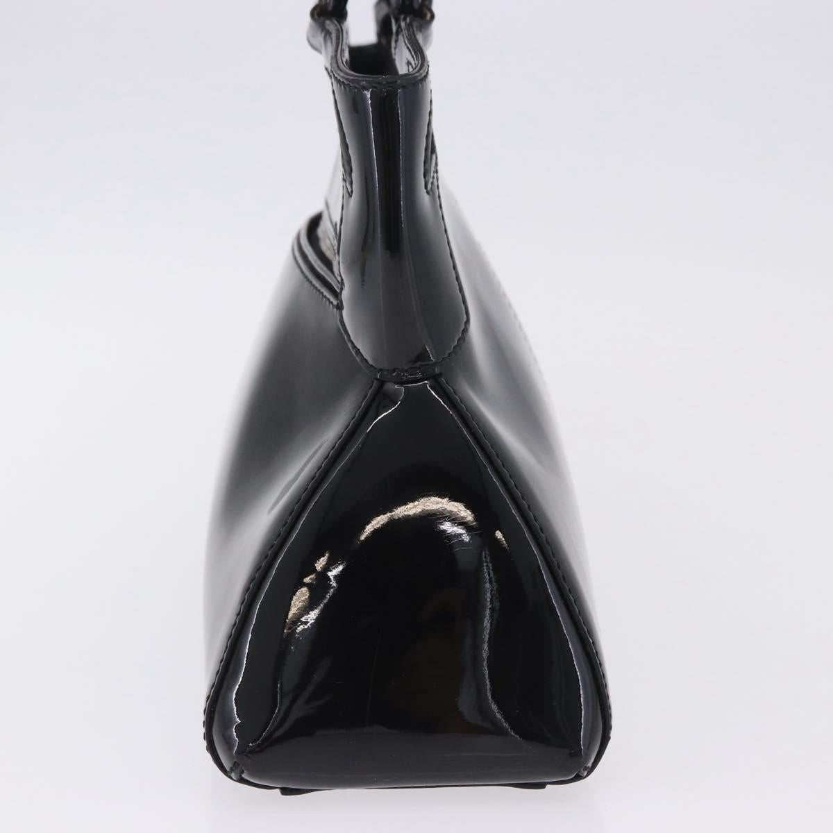 CARTIER Hand Bag Patent Leather Black Silver Auth ki6838A