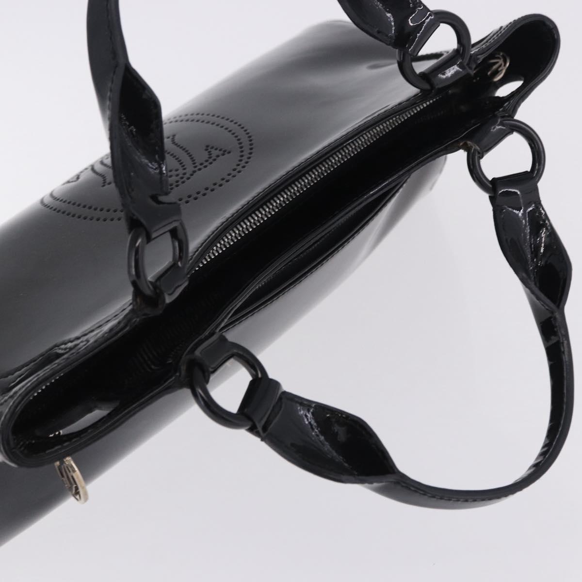 CARTIER Hand Bag Patent Leather Black Silver Auth ki6838A