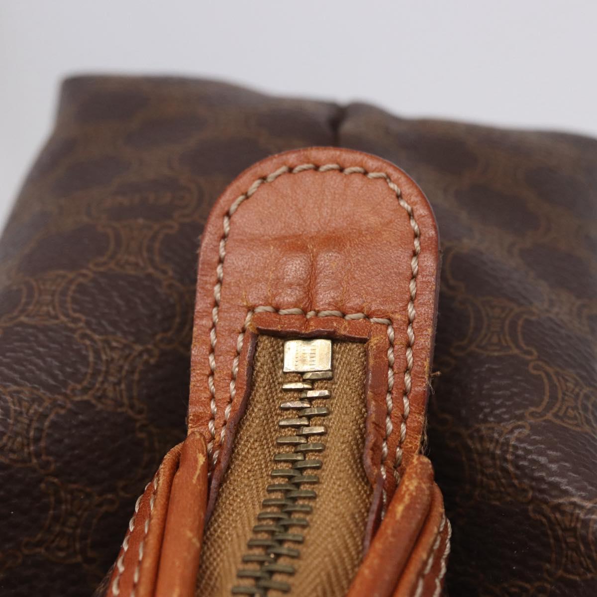 CELINE Macadam Canvas Pouch PVC Leather Brown Gold Auth ki6839