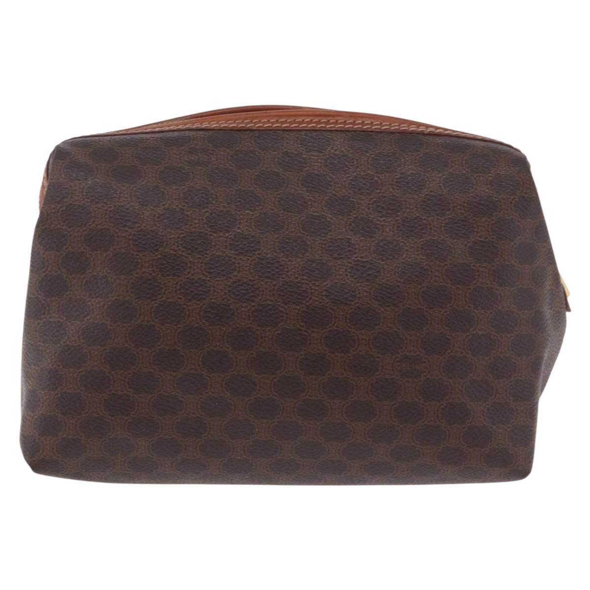 CELINE Macadam Canvas Pouch PVC Leather Brown Gold Auth ki6839