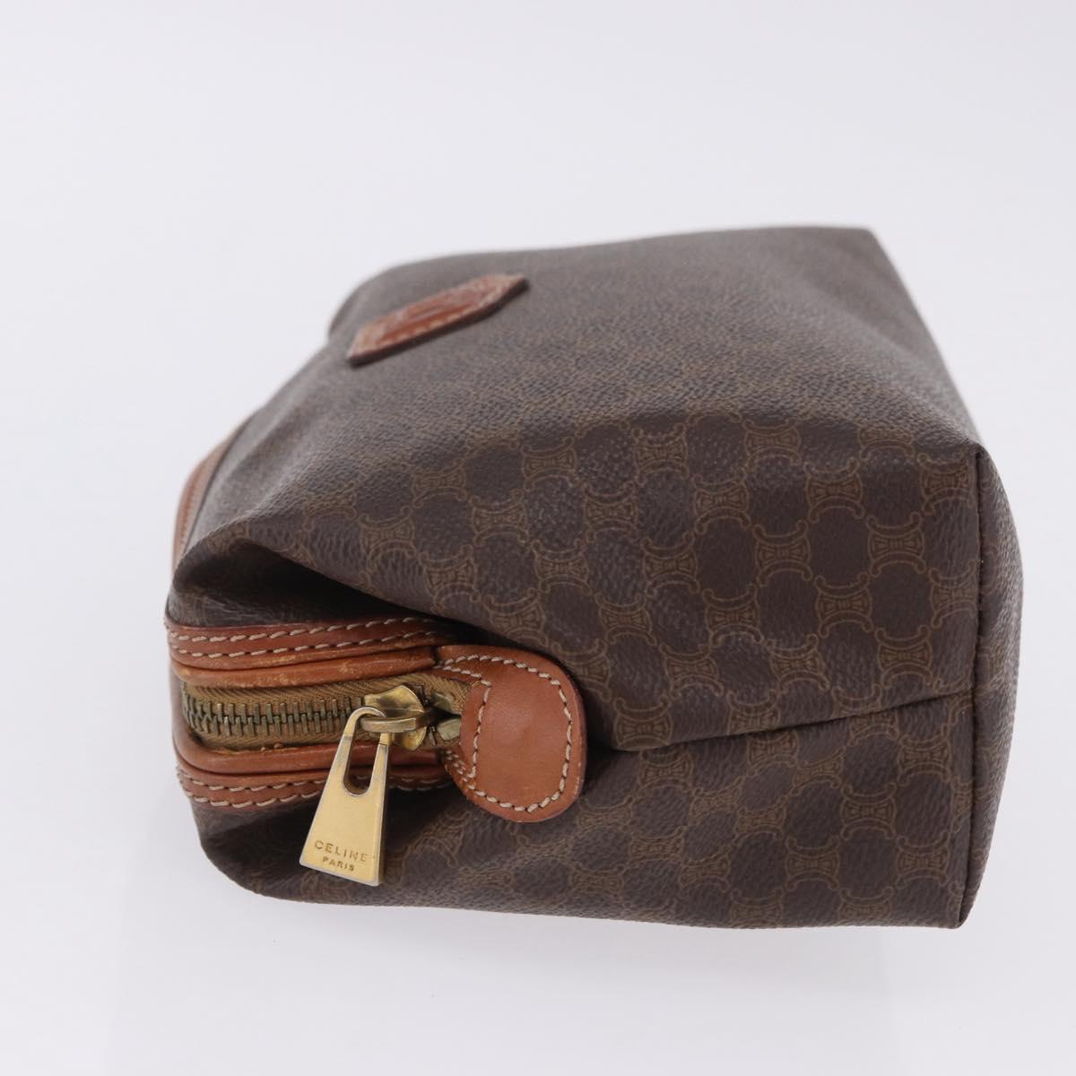 CELINE Macadam Canvas Pouch PVC Leather Brown Gold Auth ki6839