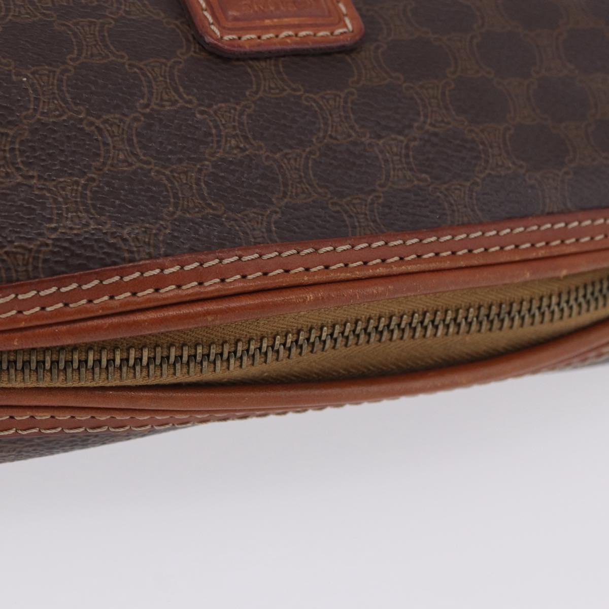 CELINE Macadam Canvas Pouch PVC Leather Brown Gold Auth ki6839
