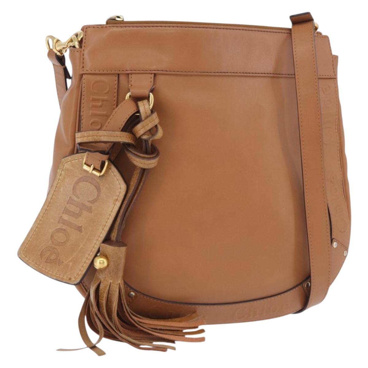 Chloe Eden Shoulder Bag Leather Beige Gold Auth ki6840