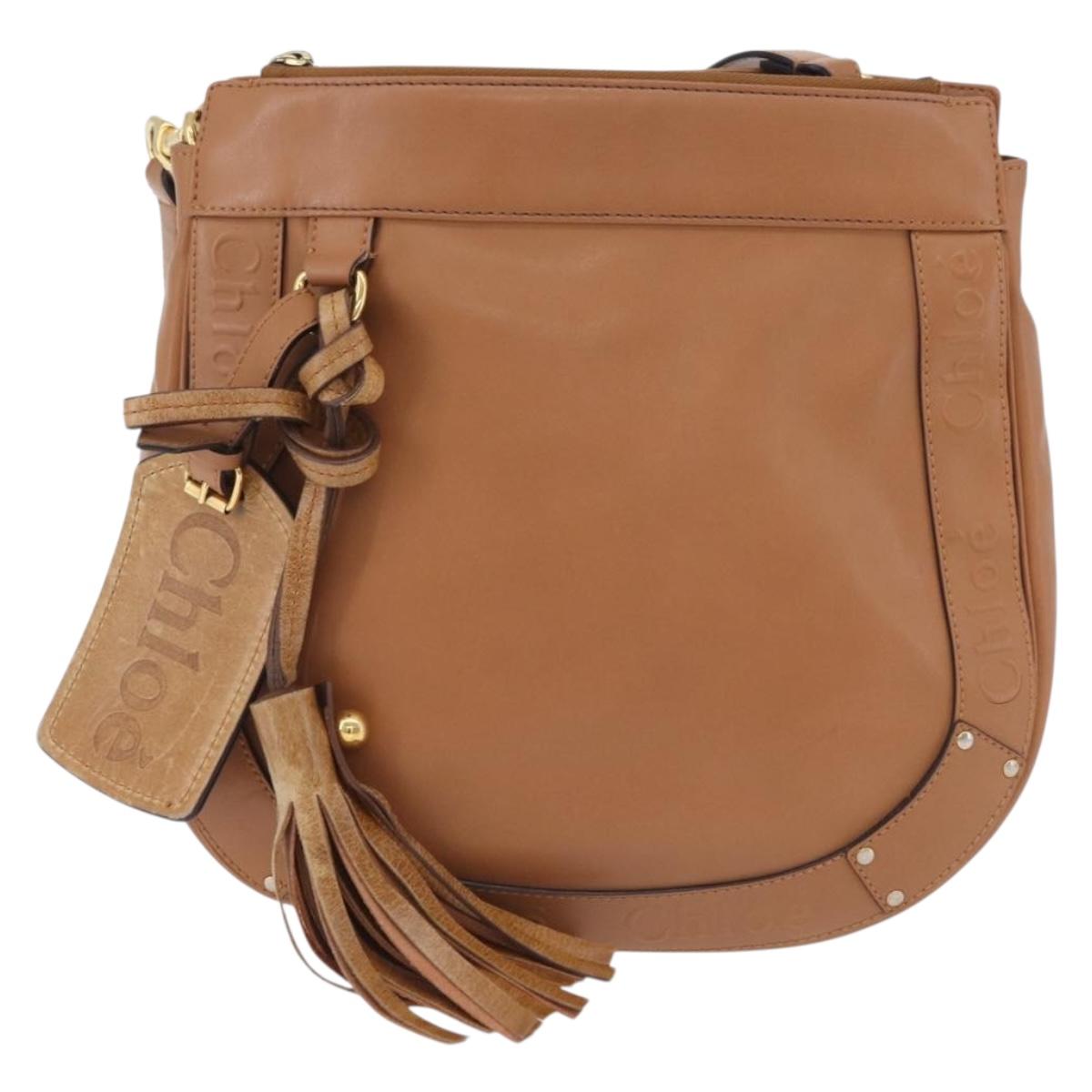 Chloe Eden Shoulder Bag Leather Beige Gold Auth ki6840
