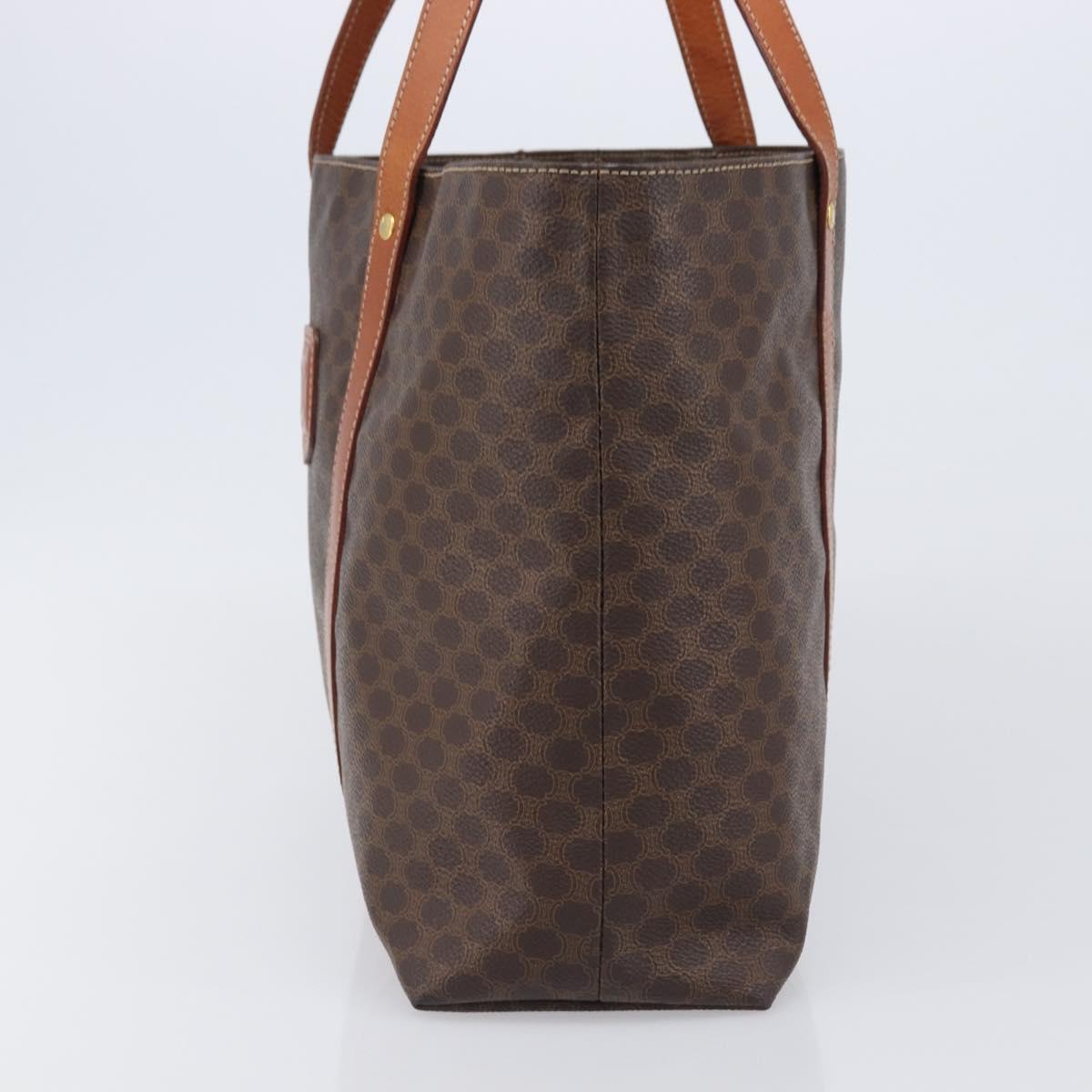 CELINE Macadam Canvas Tote Bag PVC Leather Brown Gold Auth ki6842A