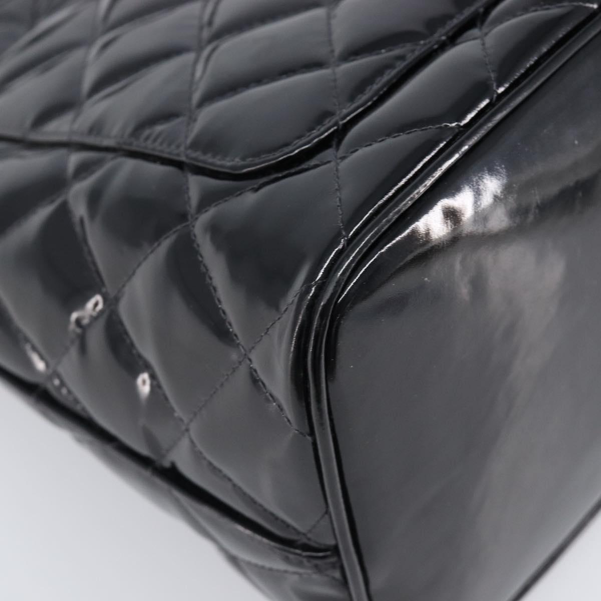 CHANEL COCO Mark Standard Tote Bag Patent Leather Black Gold CC Auth ki6845M
