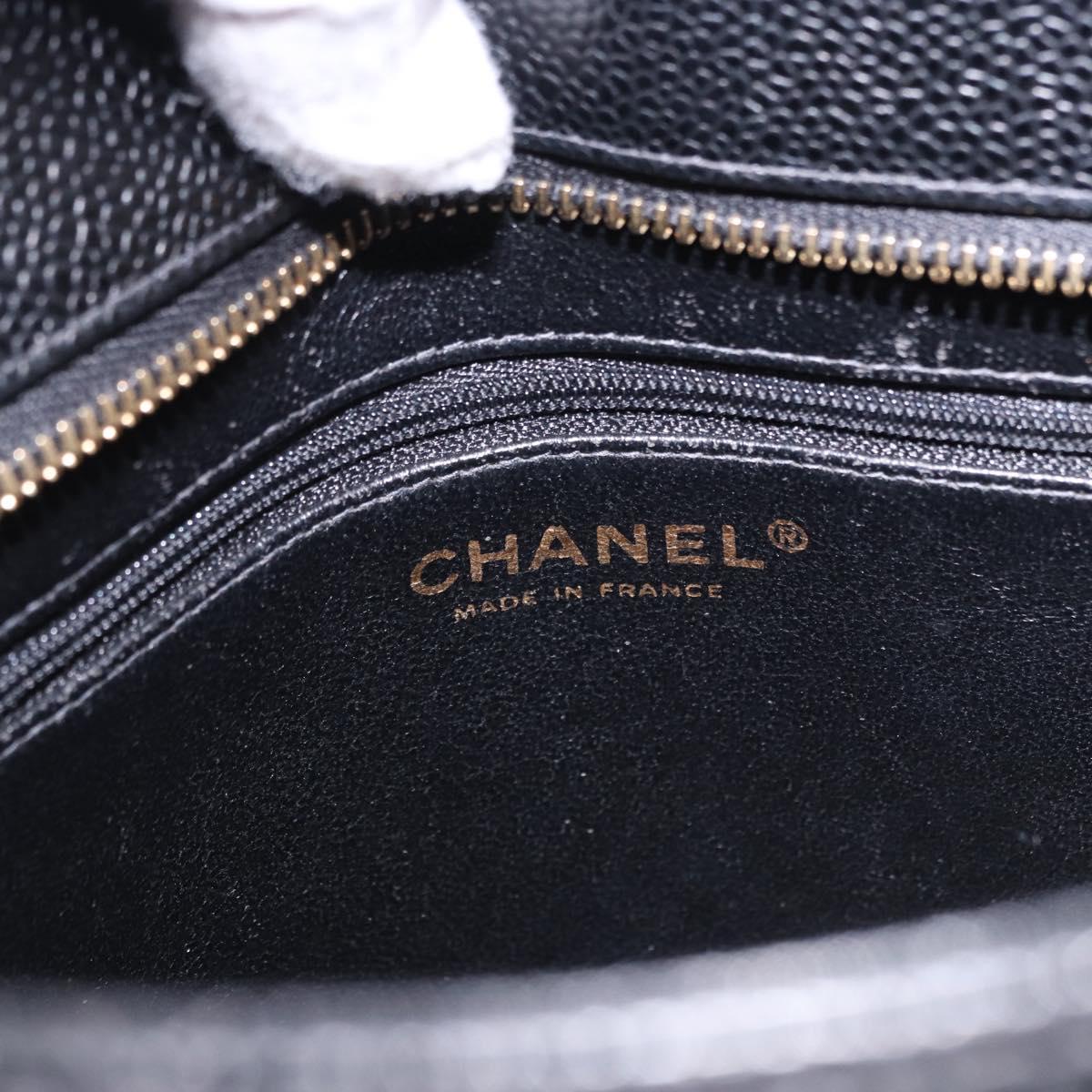 CHANEL COCO Mark Standard Tote Bag Caviar Skin Black Gold CC Auth ki6846M