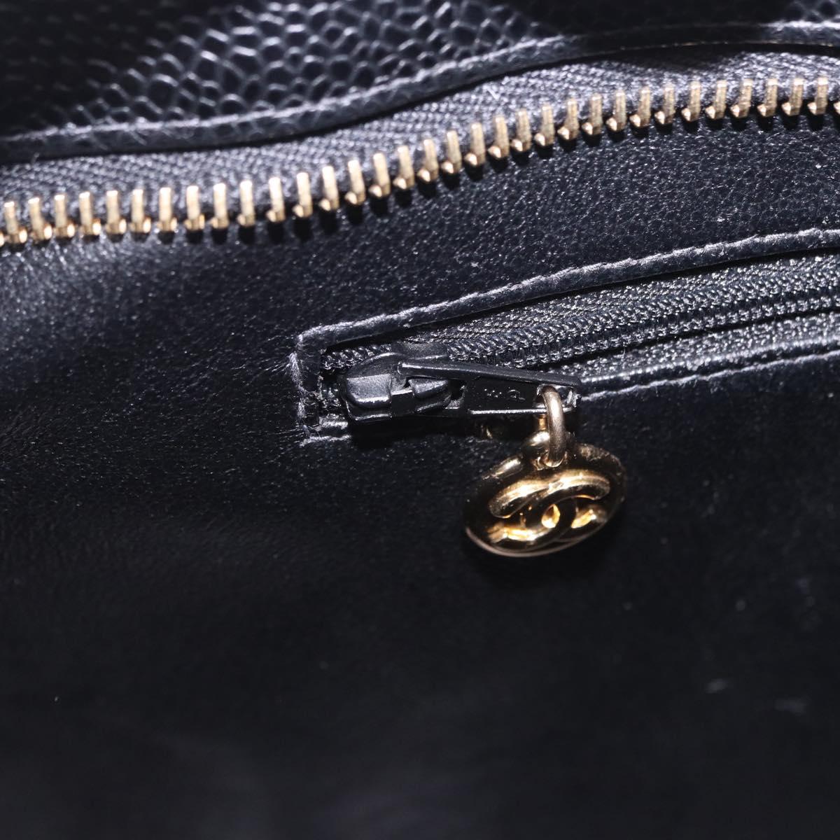 CHANEL COCO Mark Standard Tote Bag Caviar Skin Black Gold CC Auth ki6846M