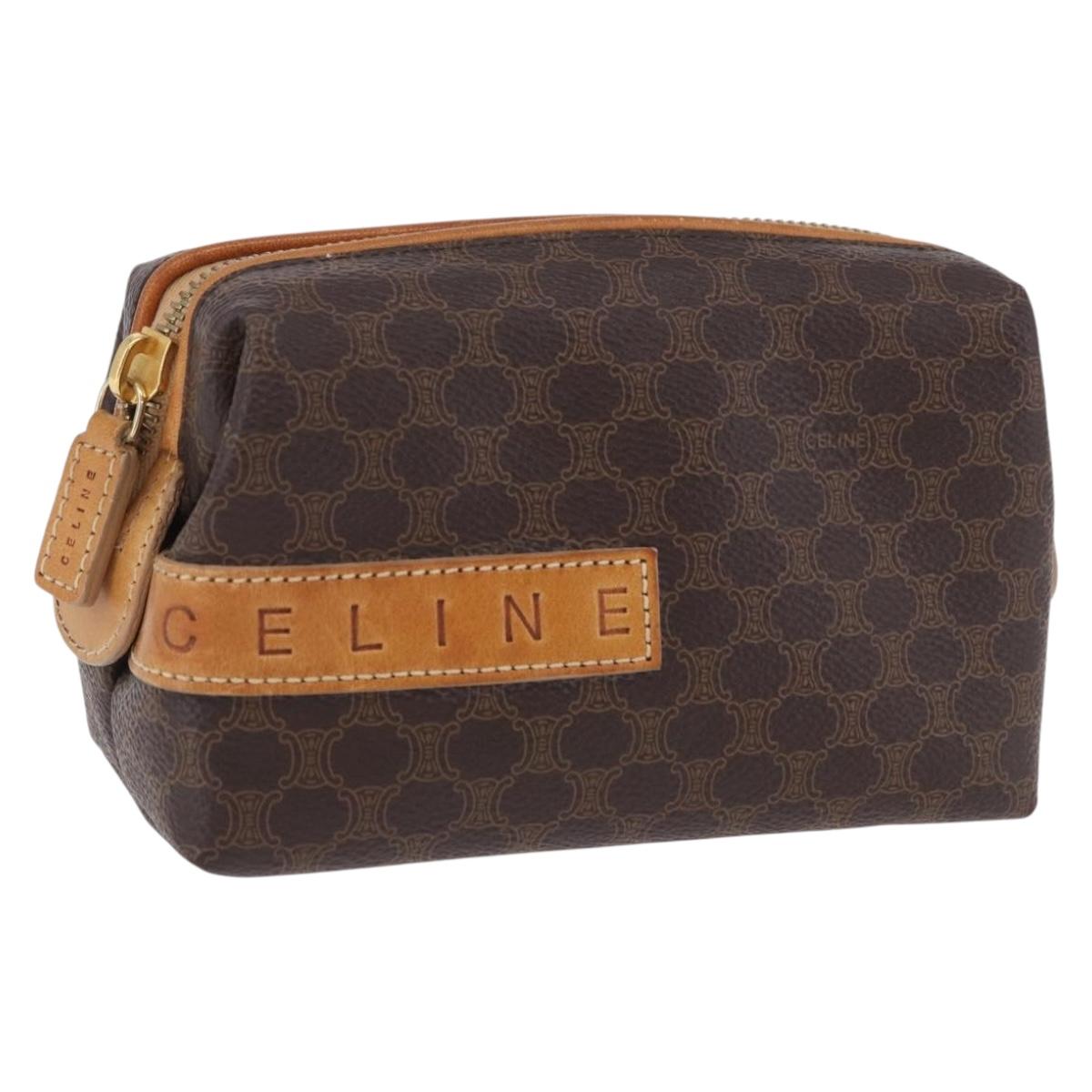 CELINE Macadam Canvas Pouch PVC Leather Brown Gold Auth ki6850