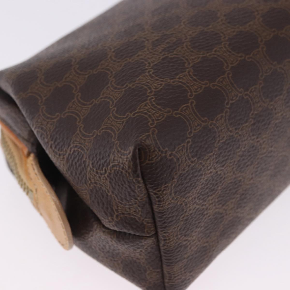 CELINE Macadam Canvas Pouch PVC Leather Brown Gold Auth ki6850