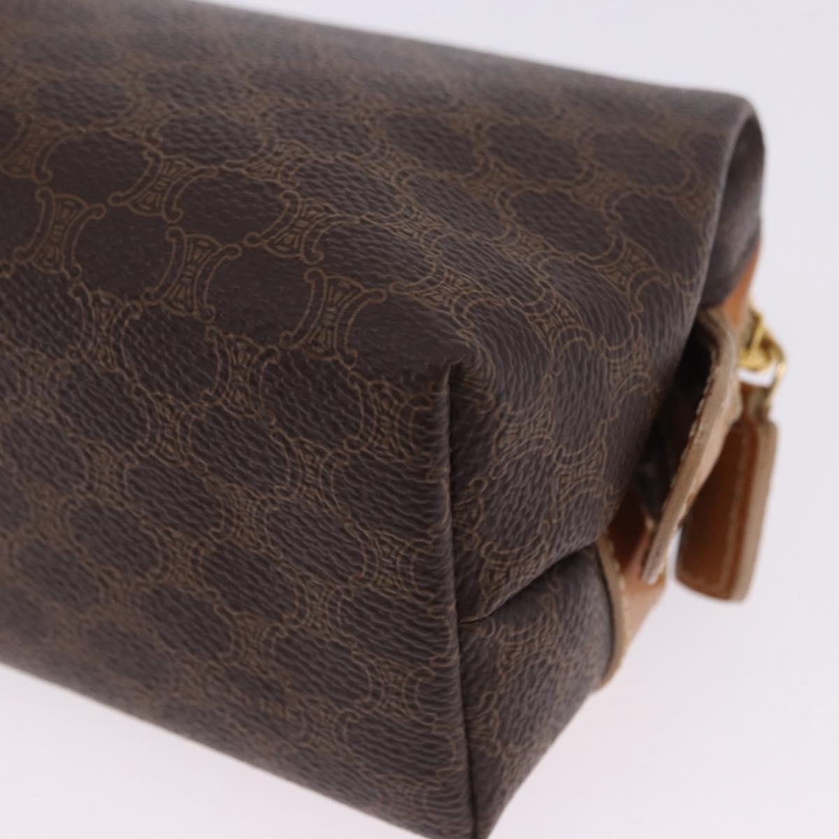 CELINE Macadam Canvas Pouch PVC Leather Brown Gold Auth ki6850