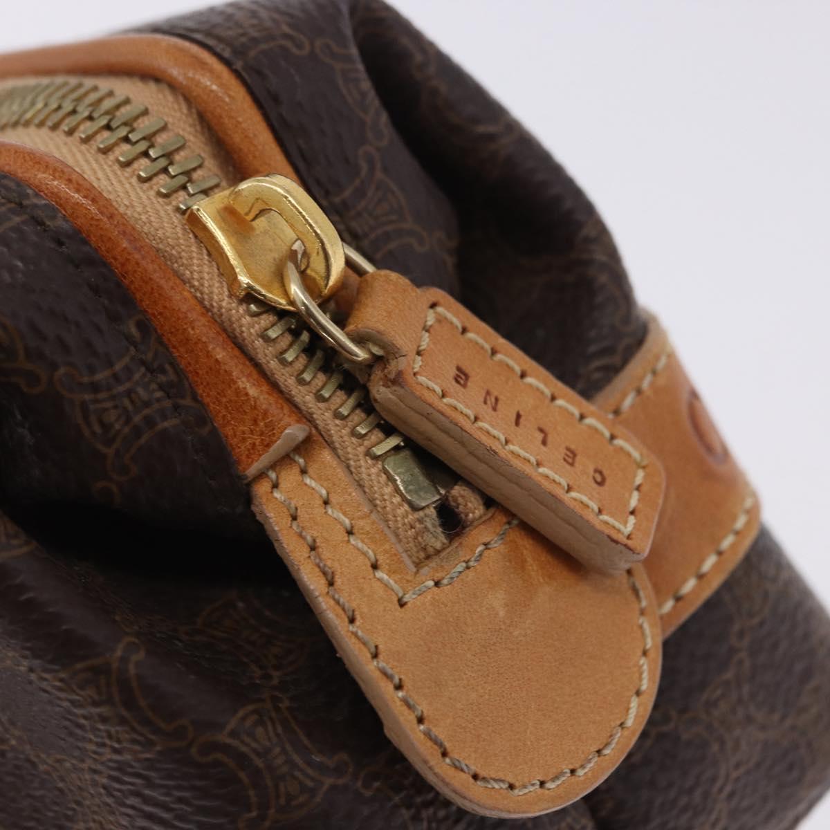 CELINE Macadam Canvas Pouch PVC Leather Brown Gold Auth ki6850