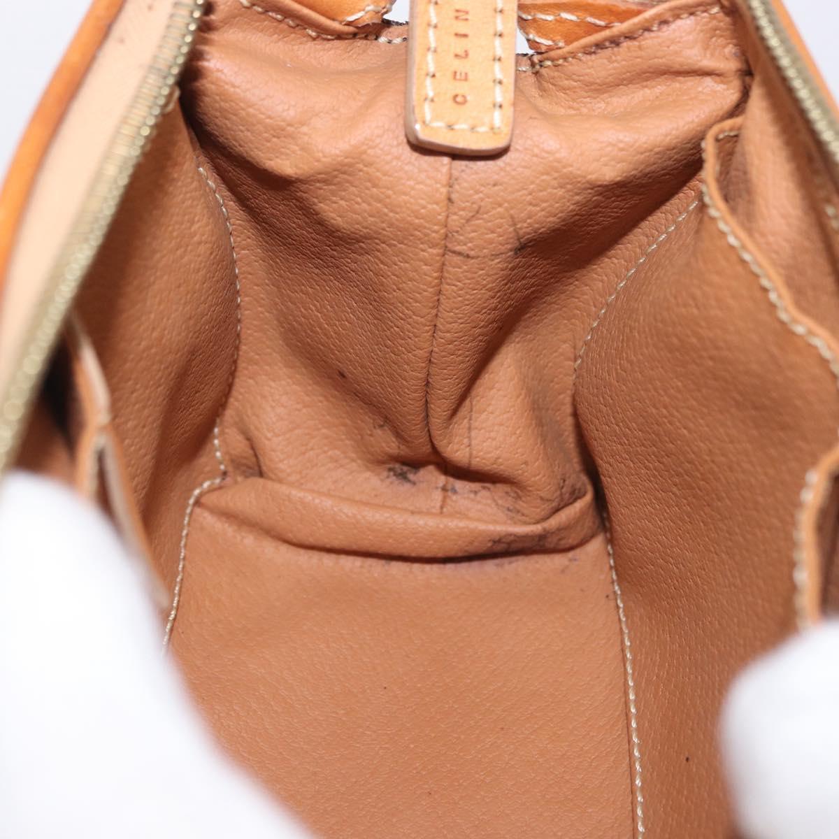 CELINE Macadam Canvas Pouch PVC Leather Brown Gold Auth ki6850