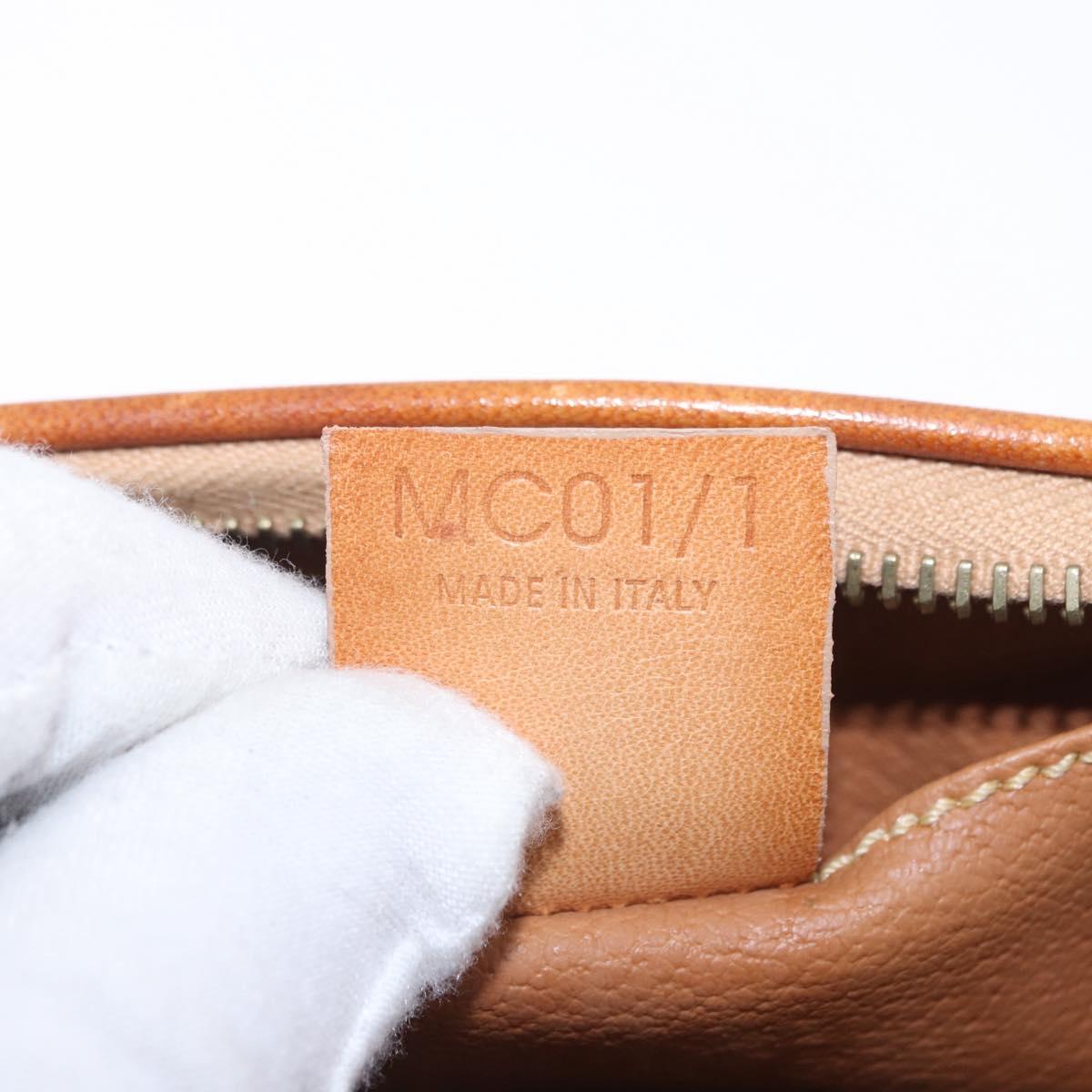 CELINE Macadam Canvas Pouch PVC Leather Brown Gold Auth ki6850