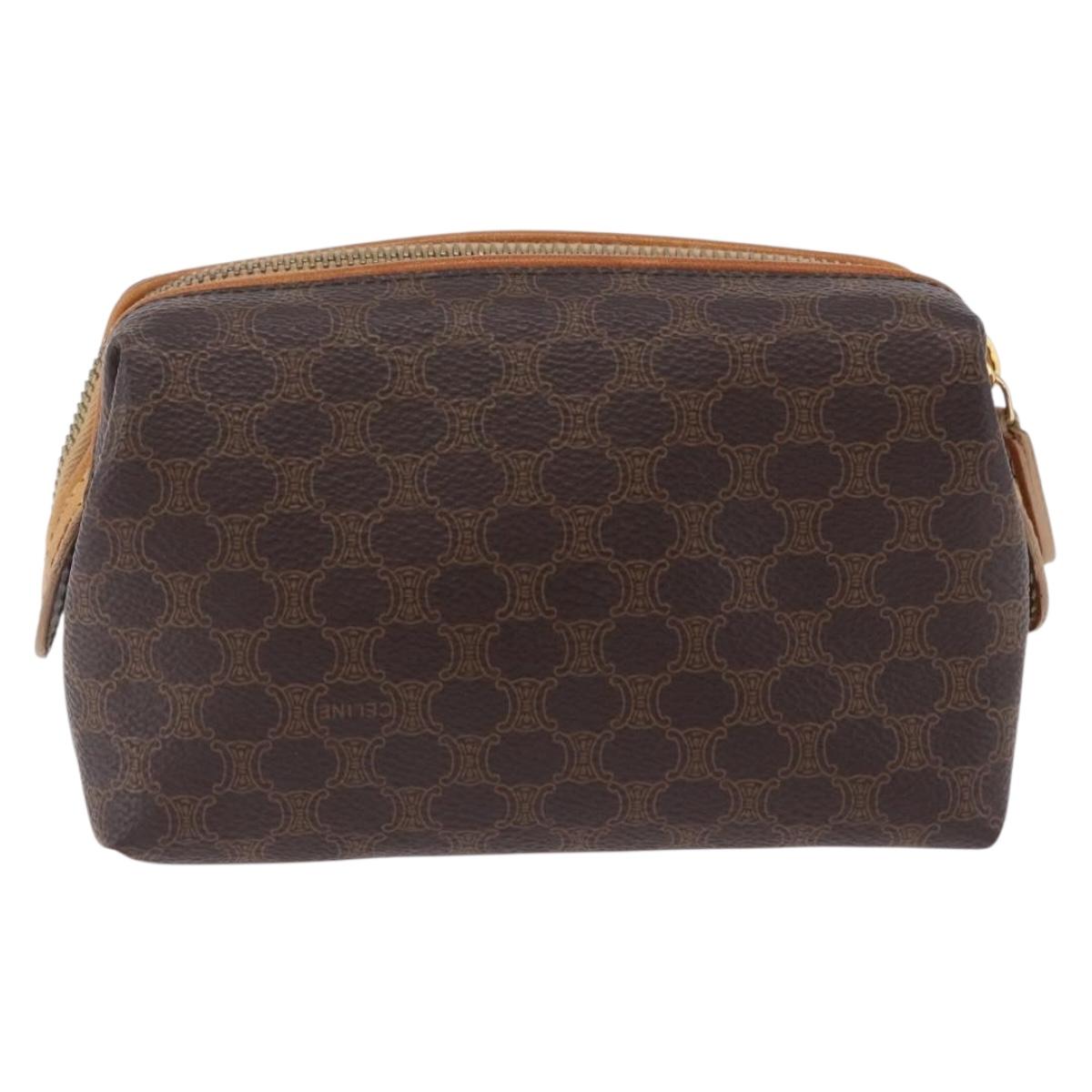 CELINE Macadam Canvas Pouch PVC Leather Brown Gold Auth ki6850